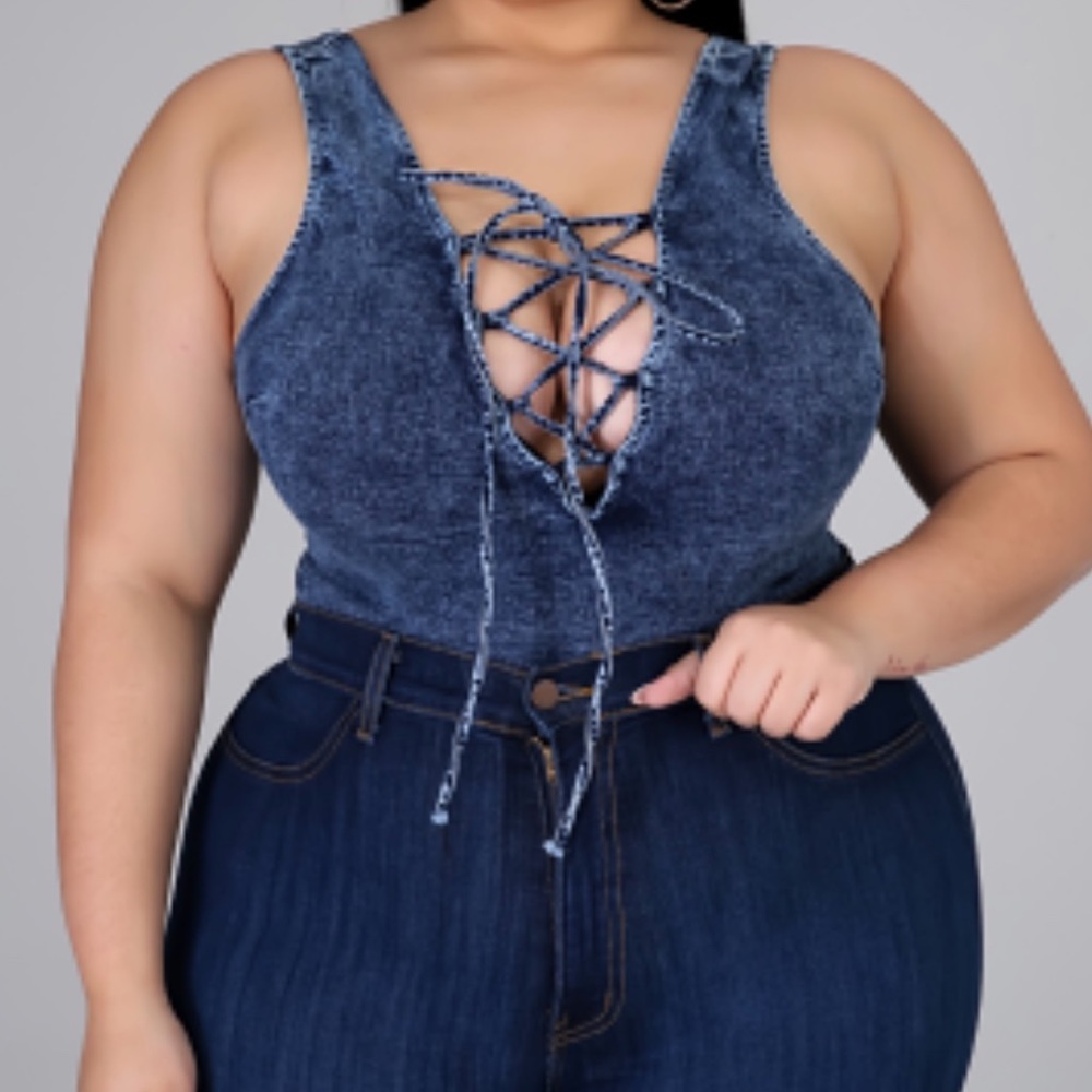 Denim body suit